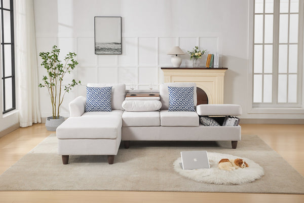 English Elm Hidden Compartment Modular Sectional with Pull Out Drawer and Coordinated Accent Pillows Beige B2730S00064