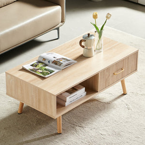 English Elm Rectangle Coffee Table With Solid Wood Legs, Modern Storage Design For Stylish Living Rooms W1265P230626-GIGA