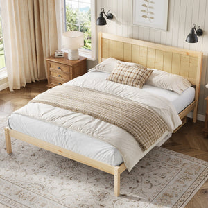 English Elm Platform King Bed Solid Pine Panel Headboard Wood Slat Base Modern Bedroom Frame Natural N709P425341N