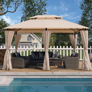 English Elm 13x10 Outdoor Gazebo Canopy Tent With Double Vented Roof, Full Sidewalls For Insect & Weather Shield khaki W419P282069