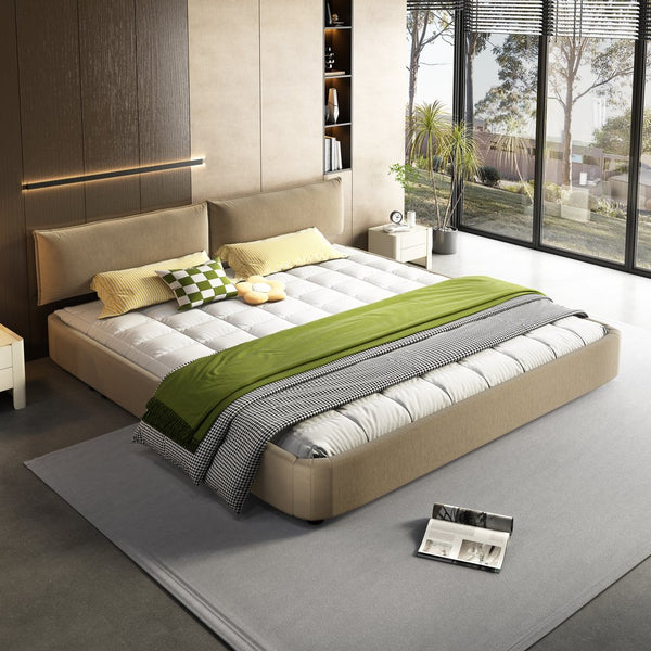 English Elm King Size Chenille Upholstered Bed Frame With Movable Headboard & Solid Support - Elegant Comfort! W1885S00239