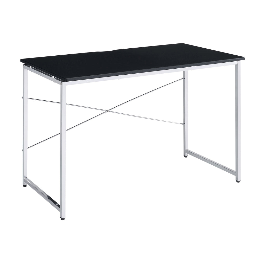 English Elm Black Vanity Desk with Chrome Frame and X-Shape Crossbar — Stylish Makeup Table, Durable MDF Surface B062P186421