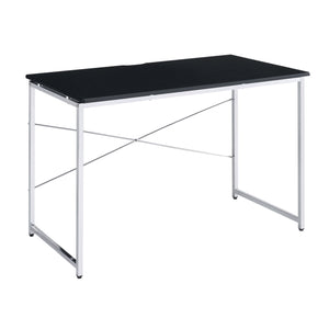 English Elm Black Vanity Desk with Chrome Frame and X-Shape Crossbar — Stylish Makeup Table, Durable MDF Surface B062P186421