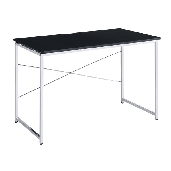 English Elm Black Vanity Desk with Chrome Frame and X-Shape Crossbar — Stylish Makeup Table, Durable MDF Surface B062P186421