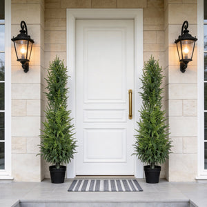 English Elm 5' Artificial Pine Tree Set of 2 with Real Touch Foliage in Sleek Black Pots W3912P437637