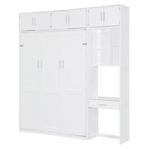 English Elm Full Size Murphy Wall Bed with Fold Away Desk Cabinet and Shelves for Small Spaces N708S00020K-1