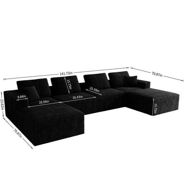 English Elm 141.73*70.87"modular Six Piece Corduroy Sectional Sofa Cloud Cushions No Assembly W3819S00139