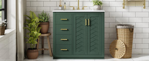 English Elm 36'' Bathroom Vanity with Ceramic Sink Combo, Solid Wood Frame, Soft-Close Drawers and Stylish Retro Groove Design Green N710P291684F