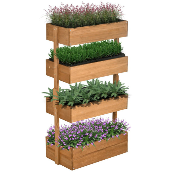 English Elm Outsunny Vertical Garden Planter - Stylish 4-Tier Wooden Box For Easy Planting Of Herbs & Flowers W2225P200807-GIGA