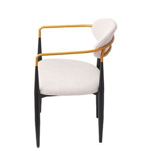 English Elm Modern Upholstered Dining Chairs Set of 2 Beige Fabric Gold Arm Black Frame W5501P462415