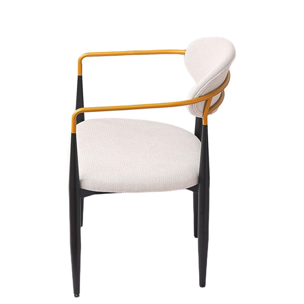 English Elm Modern Upholstered Dining Chairs Set of 2 Beige Fabric Gold Arm Black Frame W5501P462415