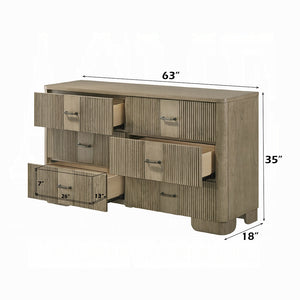 English Elm 1pc Transitional 6-Drawer Dresser in Antique Finish with Reeded Fronts, Felt-Lined Top, Metal Glides Oak 65 L x 21 W x 37 H B2741P408065