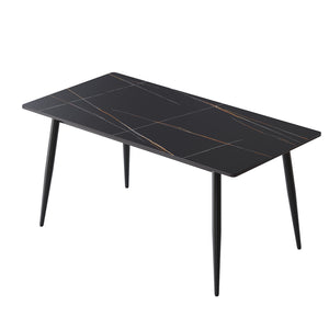 English Elm 62.99" Modern Artificial Stone Dining Table With Black Metal Legs – Seats 6, Contemporary Design W1535S00495
