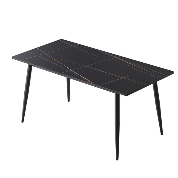English Elm 62.99" Modern Artificial Stone Dining Table With Black Metal Legs – Seats 6, Contemporary Design W1535S00495