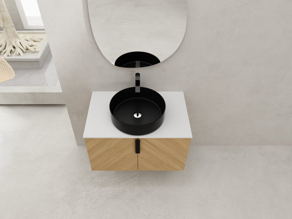 English Elm 30" Bathroom Vanity - Sleek Wall-Mounted Design With Ceramic Sink, Soft-Close Doors, Light Oak Finish W999S00444