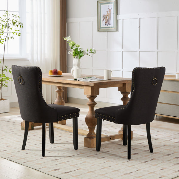 English Elm Nikki Modern Tufted Linen Dining Chair with Solid Wood Frame, High-Rebound Cushion, Nailhead Trim, 300 lb Capacity Black W1143P233648