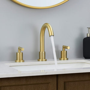 English Elm Gold Brushed Widespread Bathroom Faucet 2-Handle 8" Deck Mount, 360° Swivel, Pop-Up Drain, Hoses T3177P277501
