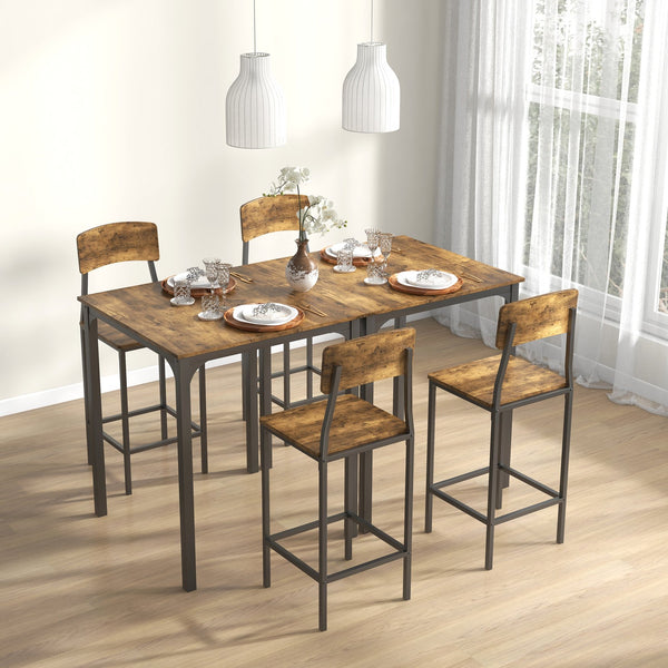 English Elm Homcom Industrial Counter Height Dining Set Rustic Wood Grain Square Table Two Stools W2225P229751
