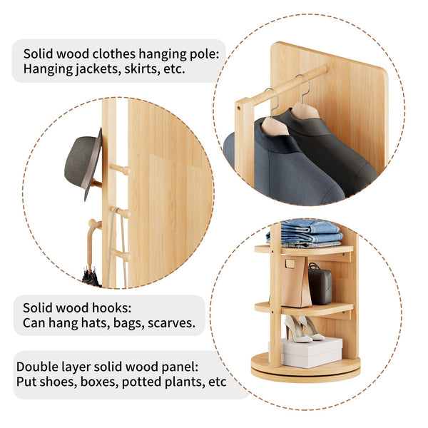 English Elm 360° Rotating Full Length Mirror Solid Wood Coat Hook Rack Freestanding Bedroom Entryway W2987P438049
