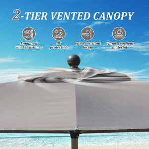 English Elm Rectangle Patio Umbrella With Crank Lift And Tilt Function, Uv-Protective Grey For Ultimate Shade W1859P320959-GIGA
