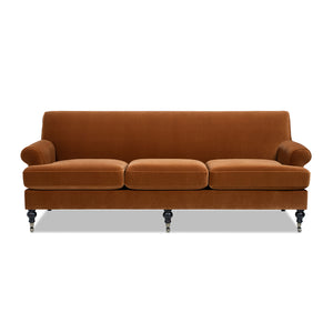 English Elm Alana Velvet Three Cushion Sofa Hardwood Frame Tight Back Living Room Seating B2719P479037