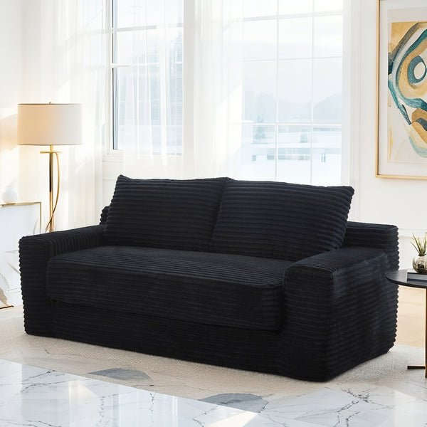 English Elm Loveseat Convertible Sofa Bed with Memory Foam & Steel Frame, No Assembly, Corduroy Comfort Black W3561P324174