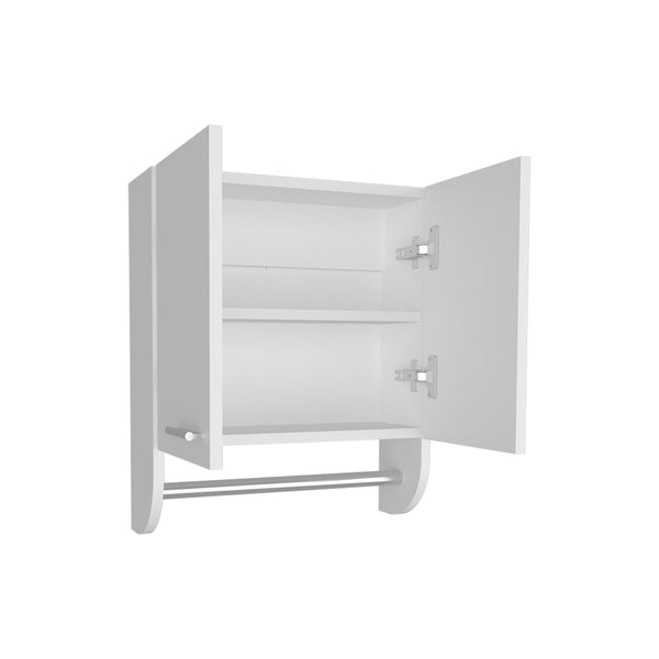 English Elm Medicine Cabinet Riley White with Towel Rod, Dual Doors & Metal Handles, Engineered Wood Storage for Bathrooms B092P238746