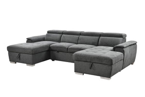 English Elm U U Shaped Sleeper Sofa with Pull-Out Bed and Hidden Chaise Storage, Plush Corduroy Comfort Dark Gray W1417S00081