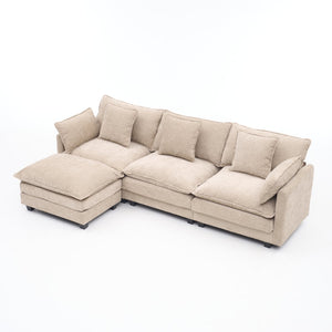 English Elm Beige Chenille Sectional Sofa with Modular Ottoman for Living Room or Studio Coffee W2603S00002