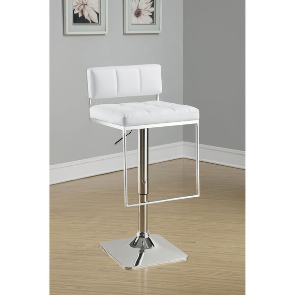 English Elm Alameda Upholstered Adjustable Bar Stool in Chrome & White — Plush Leatherette Seat, U-Footrest Comfort B062P344898