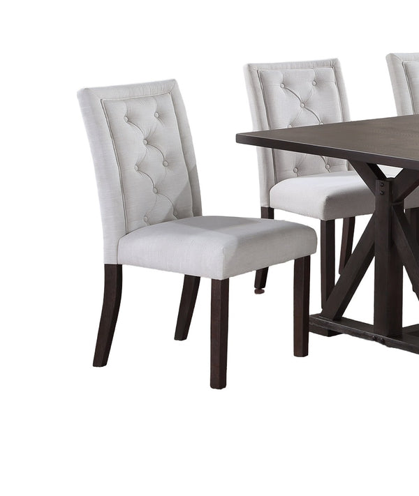 English Elm Modern Bone White Fabric Tufted 2pc Side Chairs Set — Rustic Espresso Legs, Upholstered Comfort, Solid Wood Finish B011P203552
