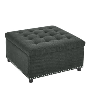 English Elm Storage Ottoman Tufted Nailhead Trim Lift Top Footstool for Living Room or Bedroom Dark Grey W5568P446991