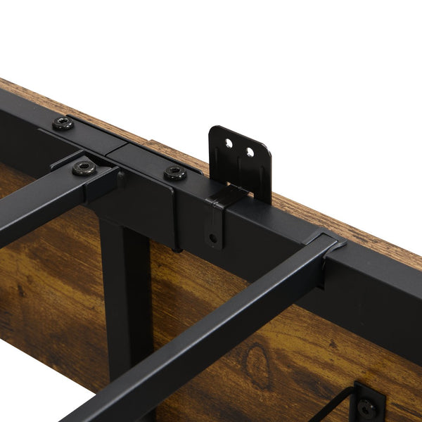 English Elm Queen Storage Bed Frame with Headboard USB Outlets, RGB LED Lights, 4 Rolling Drawers, Sturdy Metal Slats W2297P218132