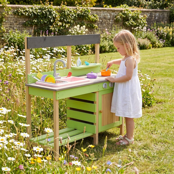 English Elm Kids Solid Wood Outdoor Mud Kitchen with Water Station and Imaginative Cooking Play W2640P454243