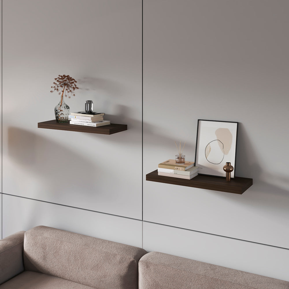 English Elm Fm Furniture Iva Dark Walnut Floating Shelves, Set Of 2 - Modern, Space-Saving Wall Storage Solution B128P361099