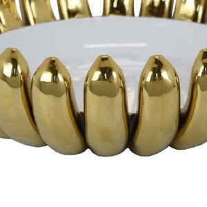 English Elm Milly Gold Petal Rim Ceramic Bowl Glossy White Sculptural Centerpiece for Home Decor B056P417013