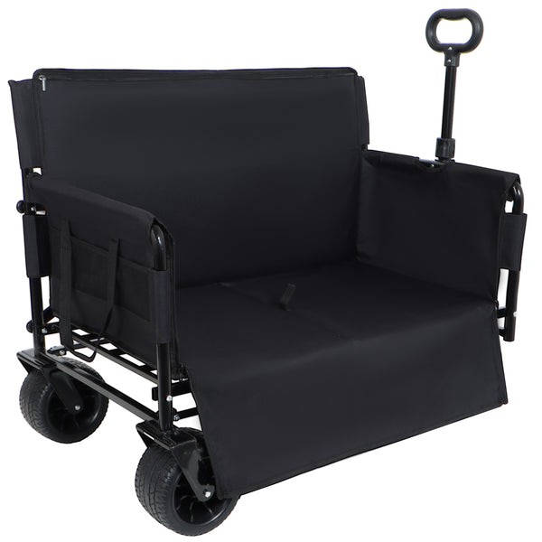 English Elm 3-in-1 Convertible Folding Utility Wagon with Bench Seat Carbon Steel Heavy Duty Black W2932P315006