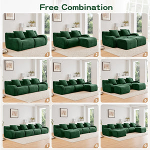 English Elm Boneless Sofa - 3-Seat Teddy Fabric Comfort, No Assembly, Ergonomic Design, Non-Slip Base, Green W714S01441