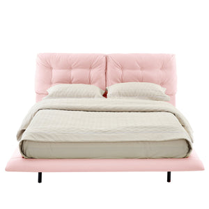English Elm Christopher Knight Home® - Queen Plush Leather Upholstered Bed Frame with Wingback Headboard, Wavy Footboard, Quiet Support Pink 37.59 L x 32.25 W x 13 H N761S0000022H