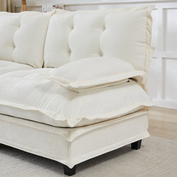 English Elm 138" Chenille Modular Cloud Sectional with Ottoman Deep Seat Lounge Sofa for Apartments W714S01683