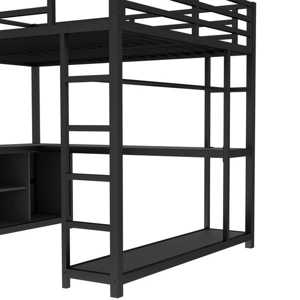 English Elm Metal Twin Xl Loft Bed with L Shaped Desk Wardrobe and Storage for Teens W1580S00417