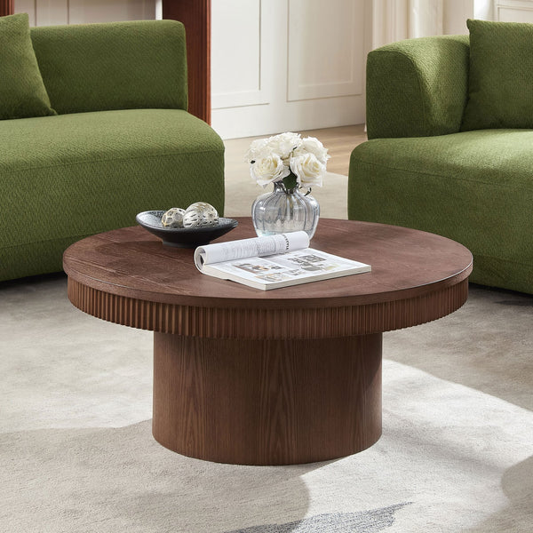 English Elm 35.04''fiberglass Round Coffee Table Faux Marble Finish Low Profile Modern Living Room W2582S00190