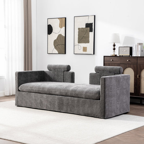 English Elm 82.68" Wide Chenille Two Seat Sofa Solid Wood Frame with Lumbar Pillows Living Room Gray W3189S00025