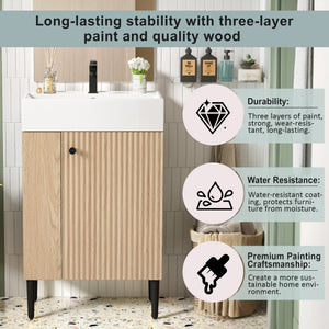 English Elm 21.6" Wood Left Side Storage Bathroom Vanity with Ceramic Sink, Soft-Close Door, Gold Handles, Modern SV000007AAD