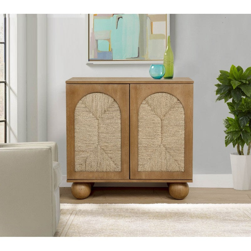 English Elm Boho Seagrass Woven Accent Cabinet with Arched Doors and Ball Feet for Entryway B011P474822