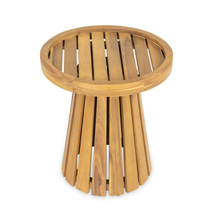 English Elm Outdoor Solid Acacia Hardwood Round Side Table for Patio Lounge and Living Spaces N772P378684T
