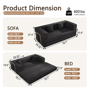 English Elm Convertible Corduroy Floor Sofa with Folding Sleeper and Bolster Pillow for Apartments Black W5638P460678
