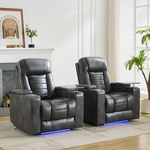 English Elm P42 Power Recliner with Led Lighting Wireless Charging and Faux Leather Home Theater Seat W1805P211241