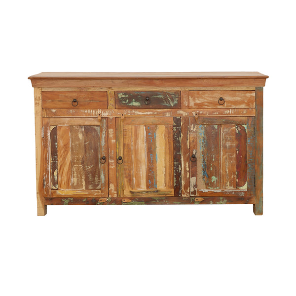 English Elm Mankato Reclaimed Wood farmhouse industrial 3-drawer 3-door accent cabinet with distressed charm and storage B062P353467