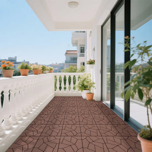 English Elm Stone Textured Interlocking Patio Deck Tiles Polypropylene Outdoor Floor Set of 44 W3022P251850